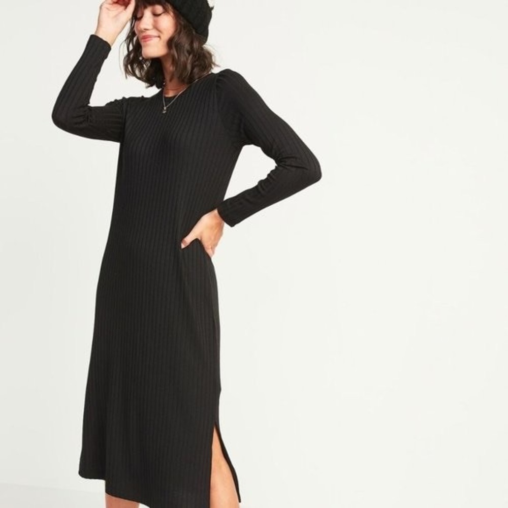 Old Navy Black Ribbed Midi Dress